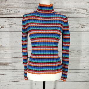 Tommy Hilfiger Women's Multicolor Stripe 100%Cotton Mock Neck Sweater Size S/P